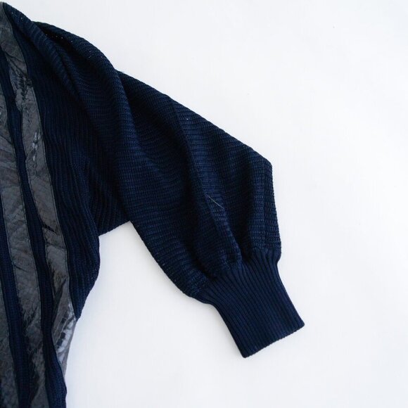 Vintage Beltrami Navy 100% Silk Zip Up Cardigan w Shoulder Pad Sweater L - Picture 5 of 14